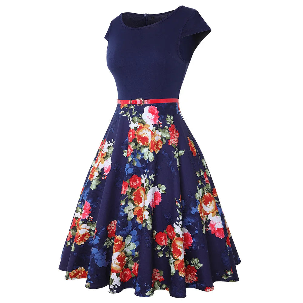 Vintage Floral Lemon Print  Swing Dress