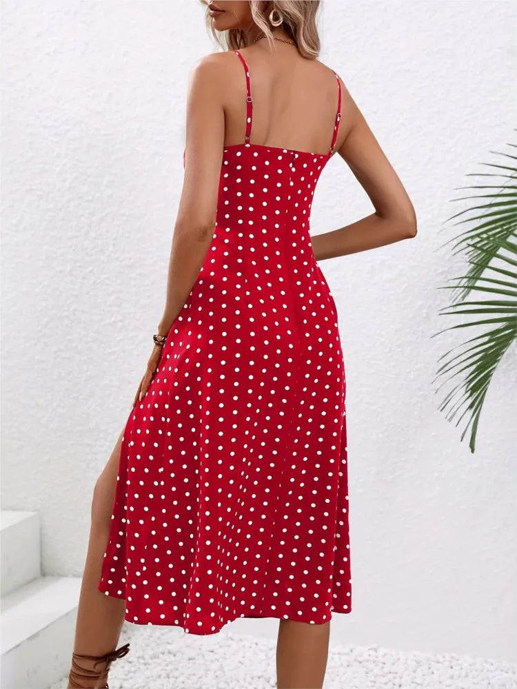 Casual Polka Dot Print Cami Midi Dress