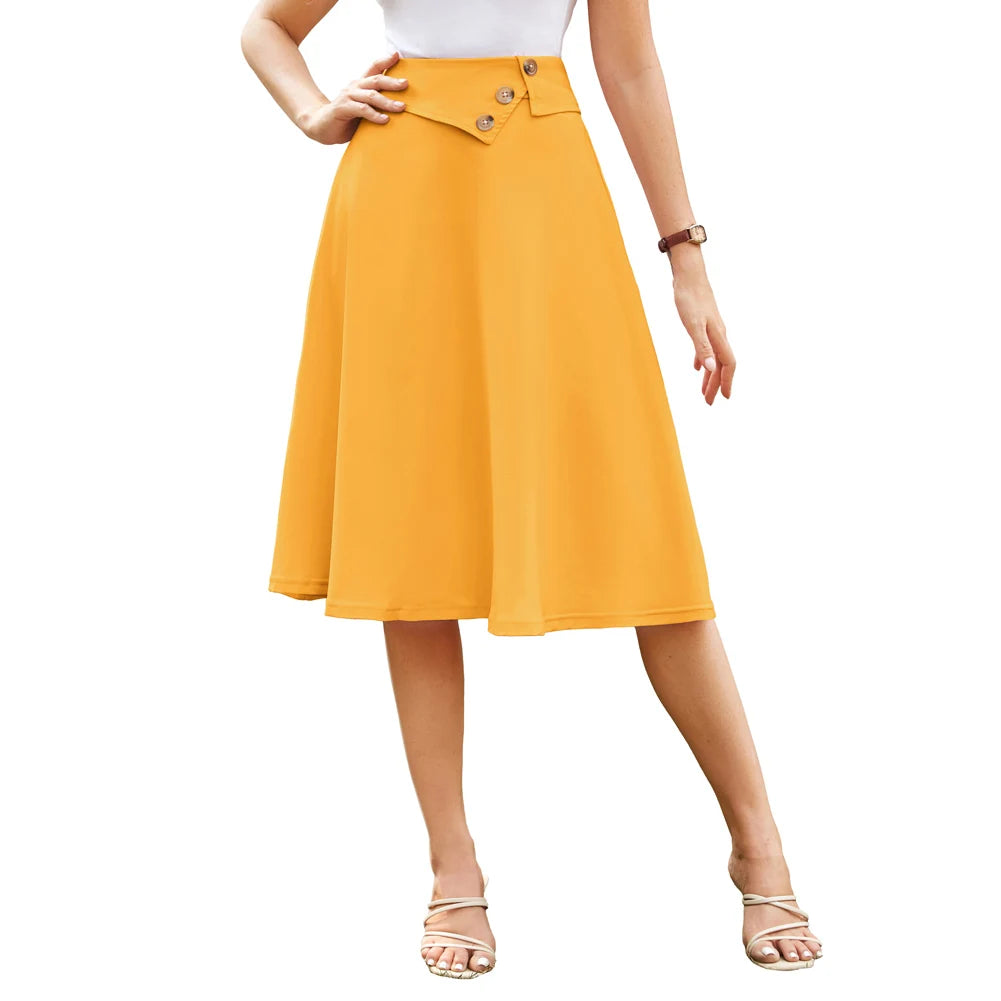 Vintage Button High Waist Swing Skirt