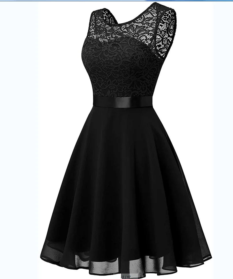 Elegant lace chiffon midi dress