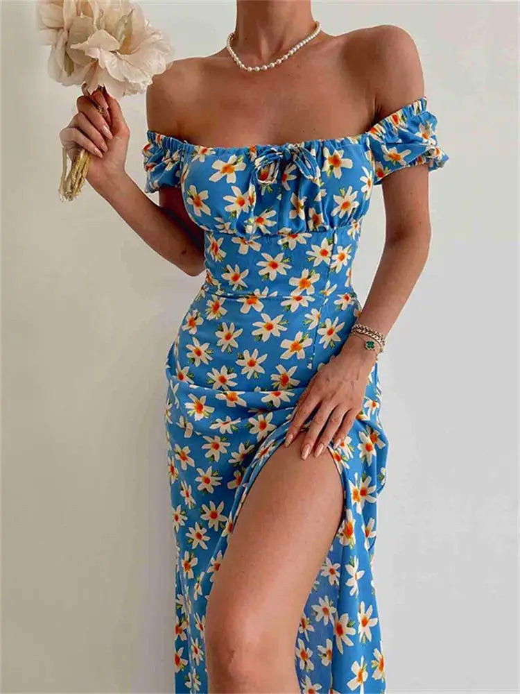 Printed Long Off Shoulder  Sundress