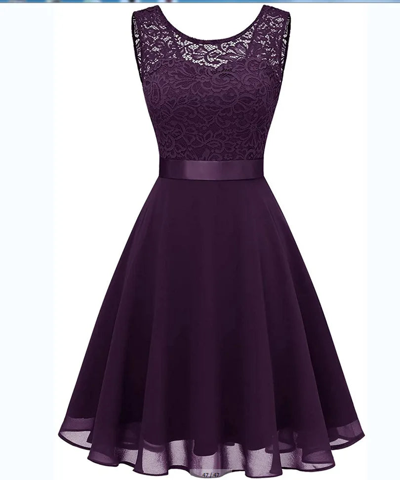 Elegant lace chiffon midi dress