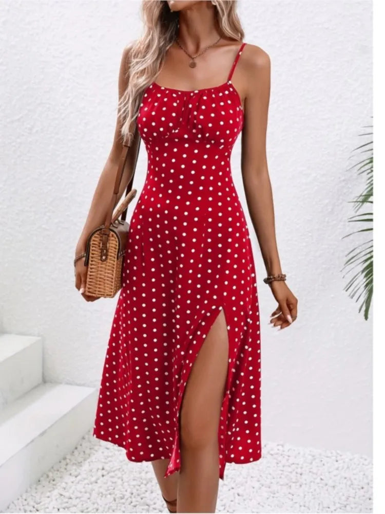 Casual Polka Dot Print Cami Midi Dress