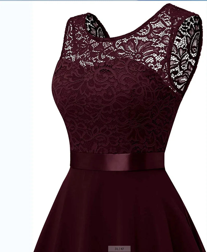 Elegant lace chiffon midi dress