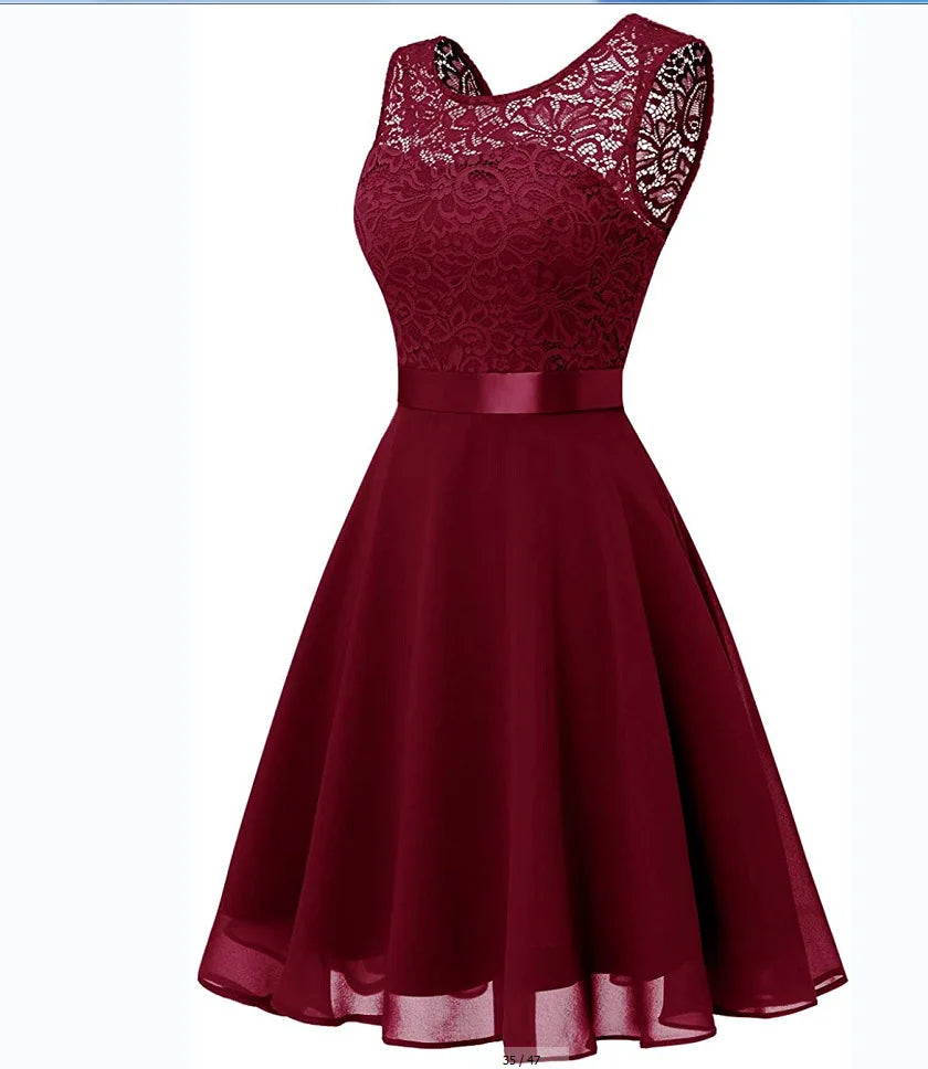 Elegant lace chiffon midi dress