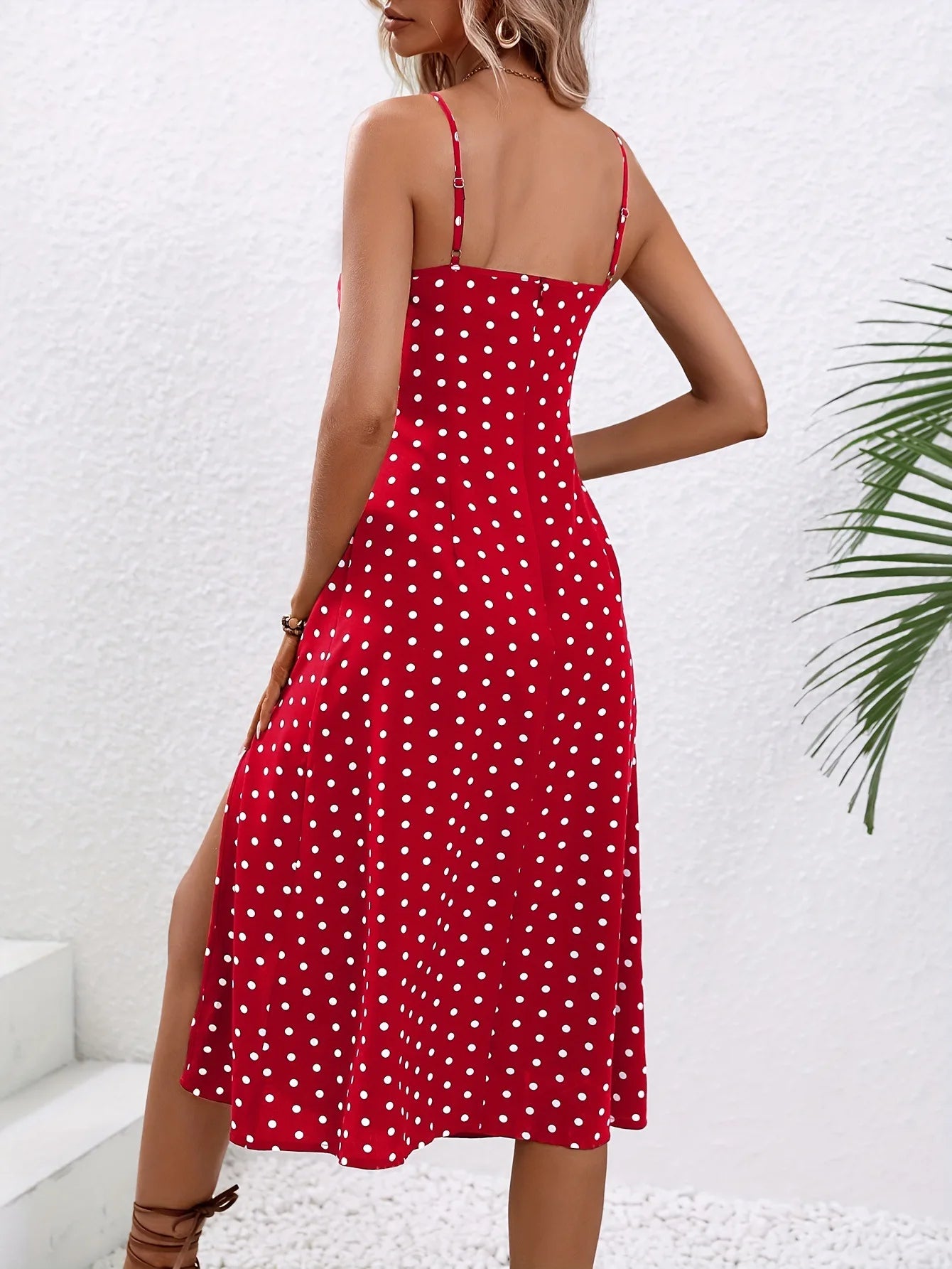 Casual Polka Dot Print Cami Midi Dress