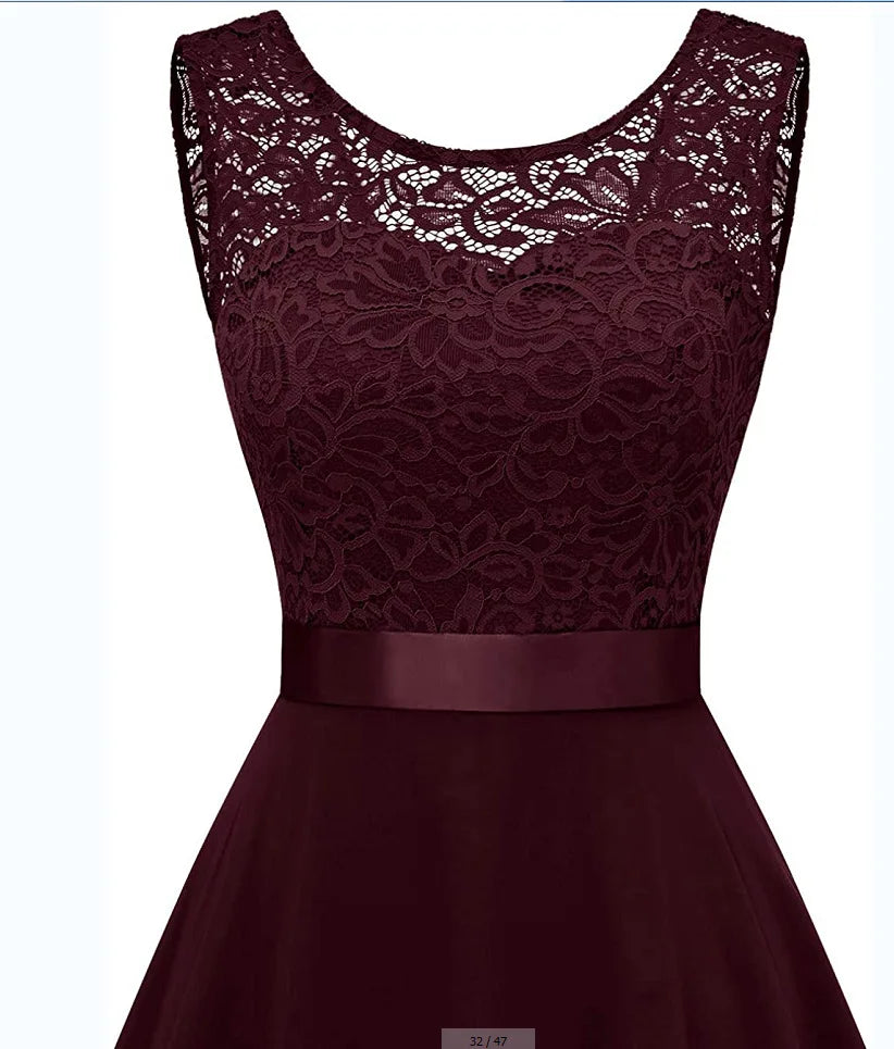 Elegant lace chiffon midi dress