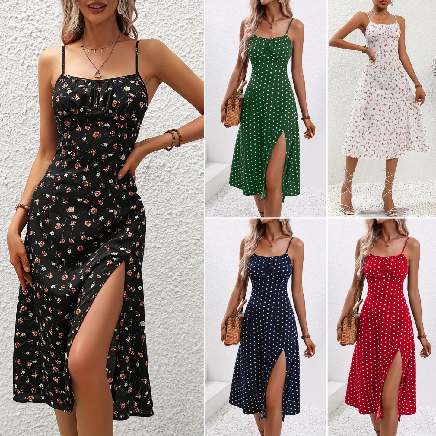 Casual Polka Dot Print Cami Midi Dress