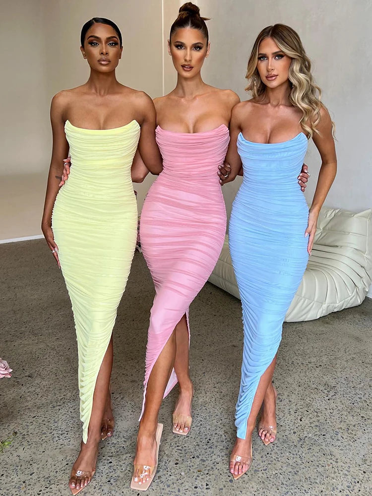 Cami Mesh High Slit Maxi Dress