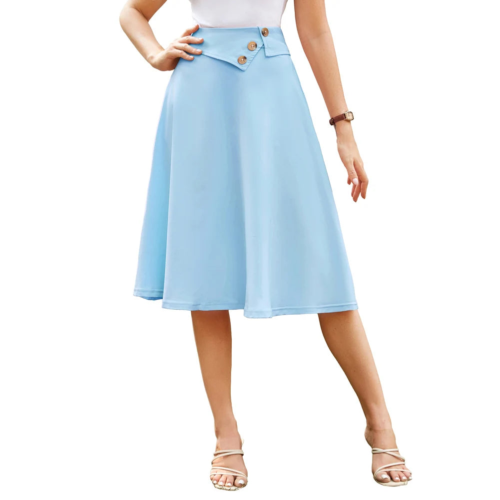 Vintage Button High Waist Swing Skirt