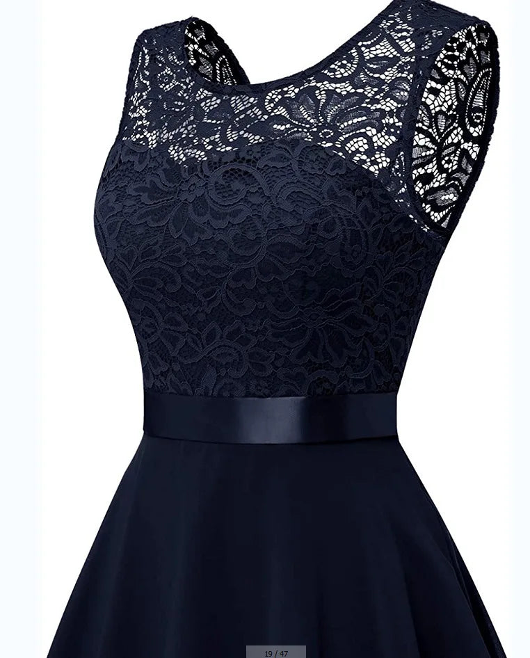 Elegant lace chiffon midi dress