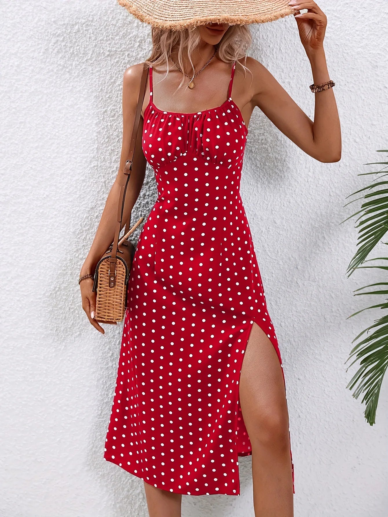 Casual Polka Dot Print Cami Midi Dress