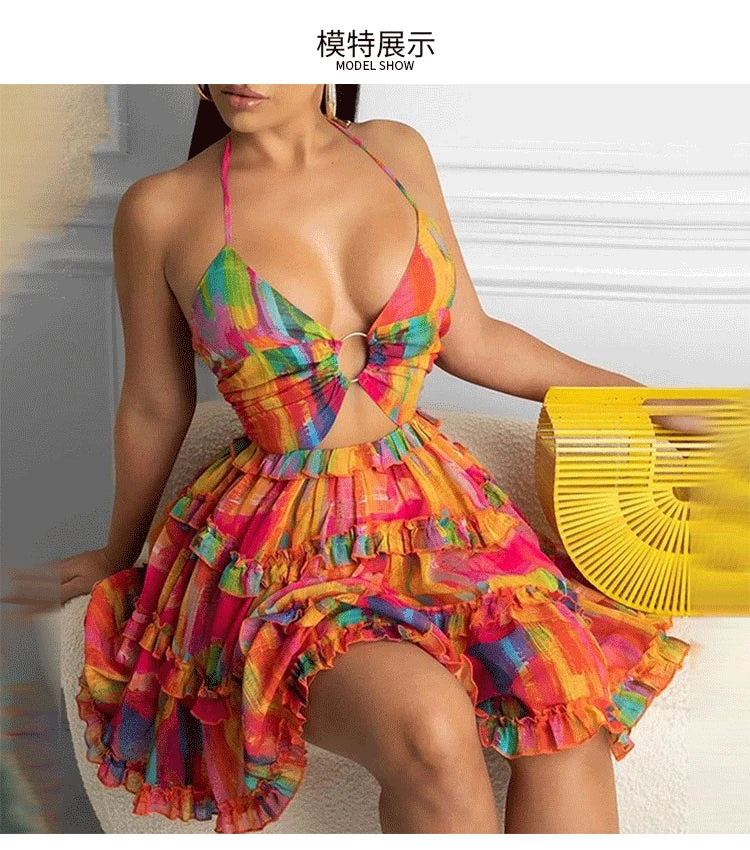 Sexy Deep V-Neck Mini Summer Dress