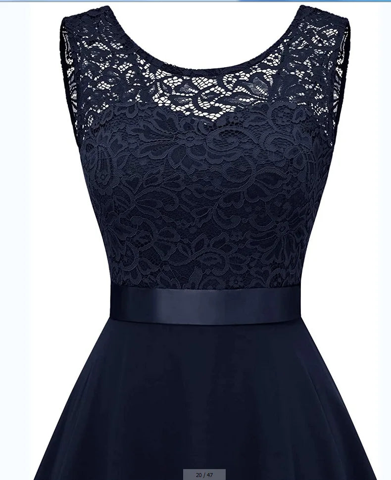 Elegant lace chiffon midi dress