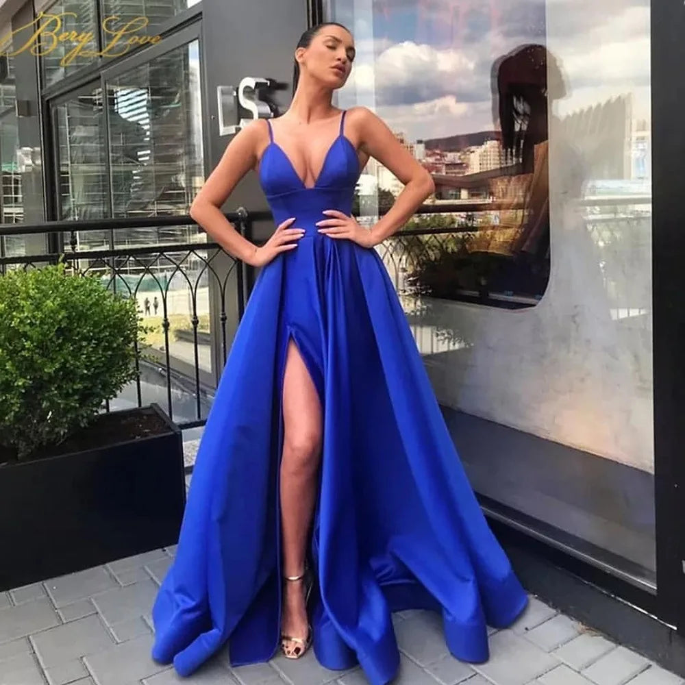 V Neck Cami High Slit Party Gown