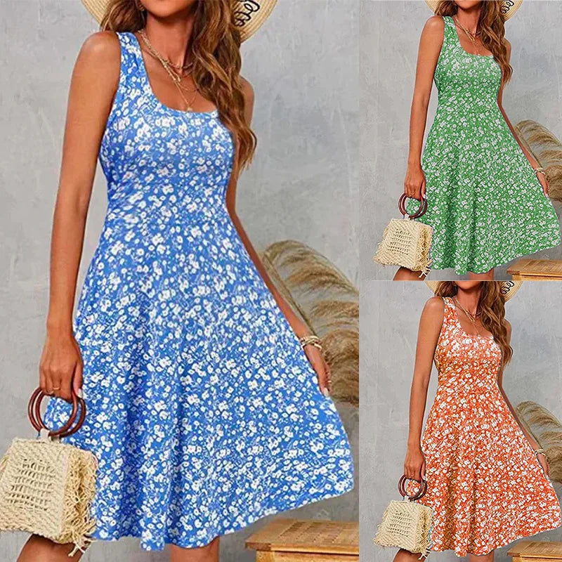 Casual Print Midi Sun Dress