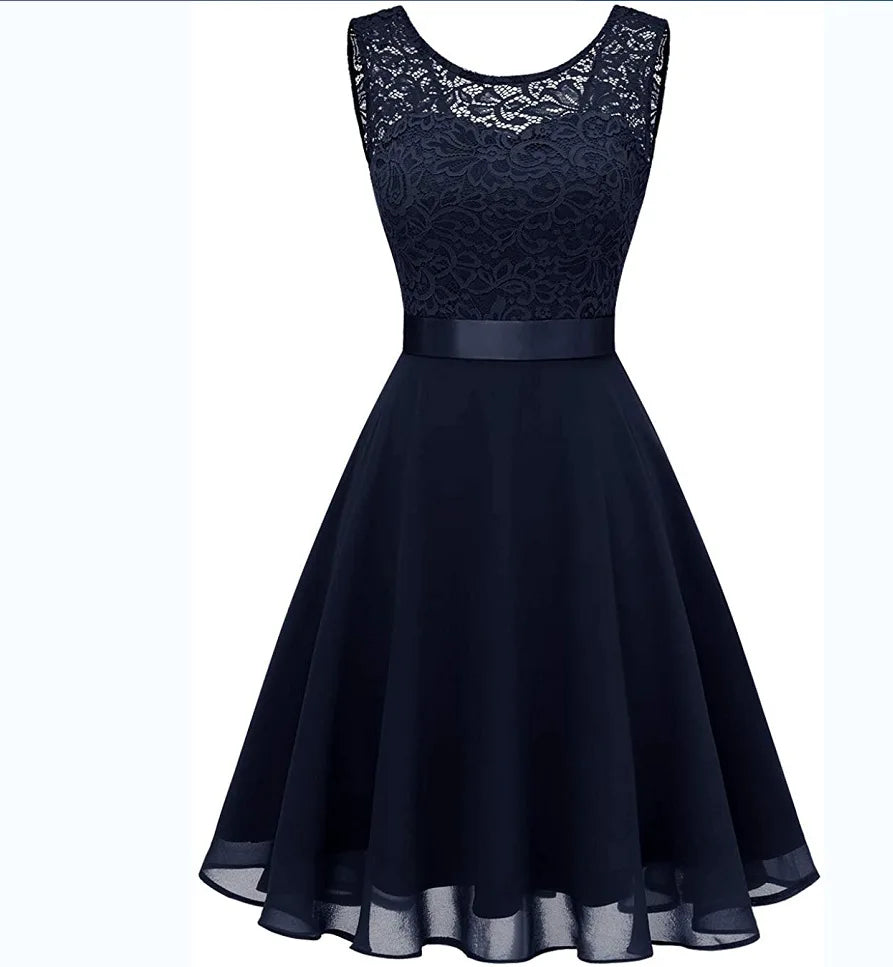 Elegant lace chiffon midi dress