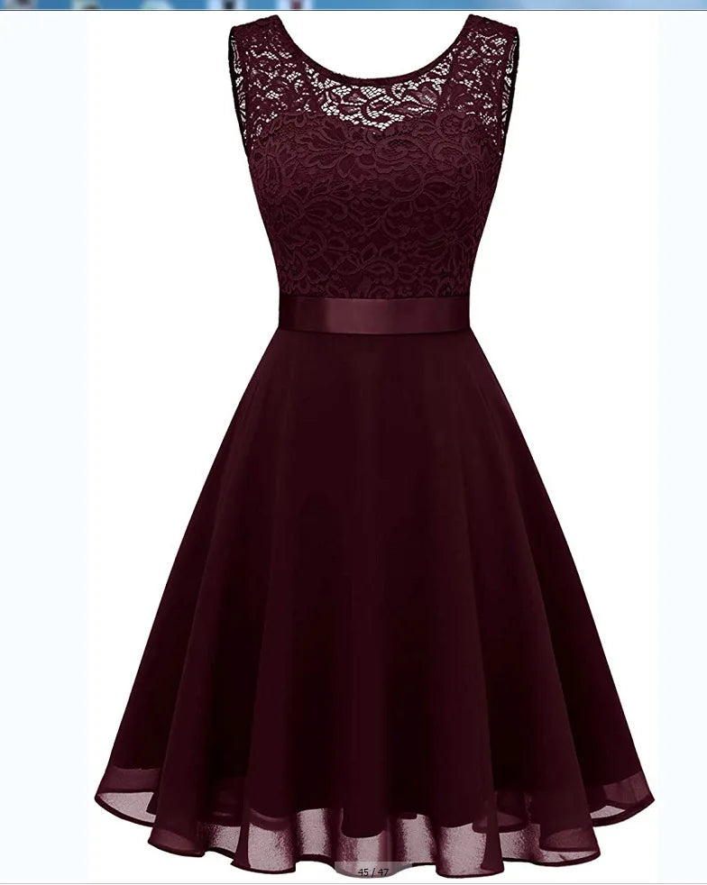 Elegant lace chiffon midi dress