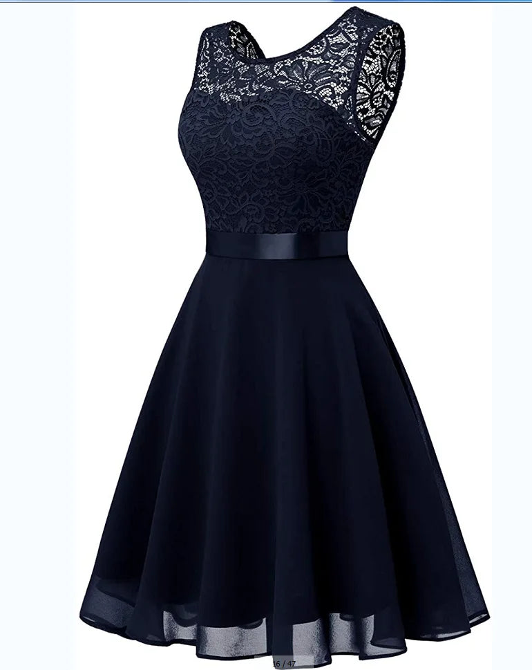 Elegant lace chiffon midi dress