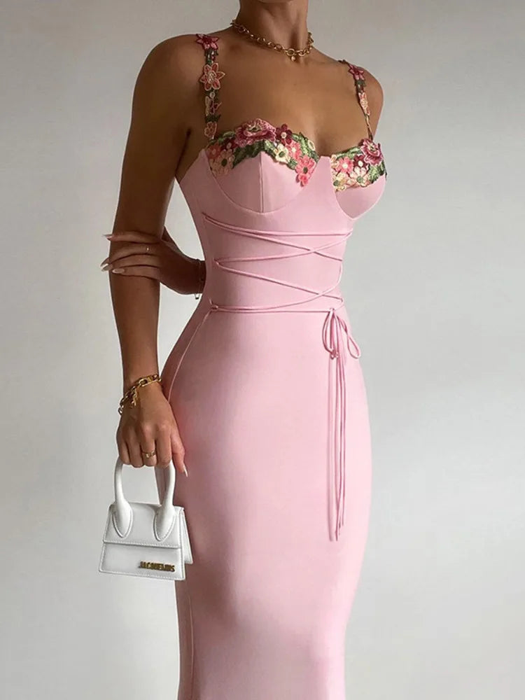 Soft Pink Floral Print Bodycon Dress