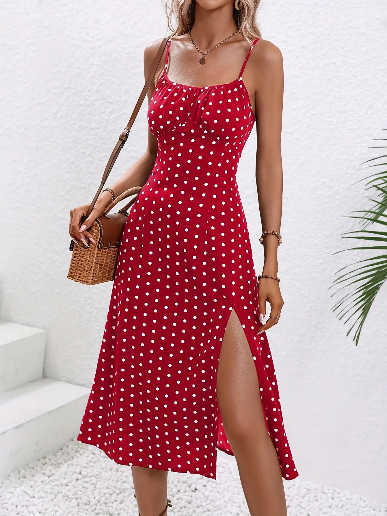 Casual Polka Dot Print Cami Midi Dress