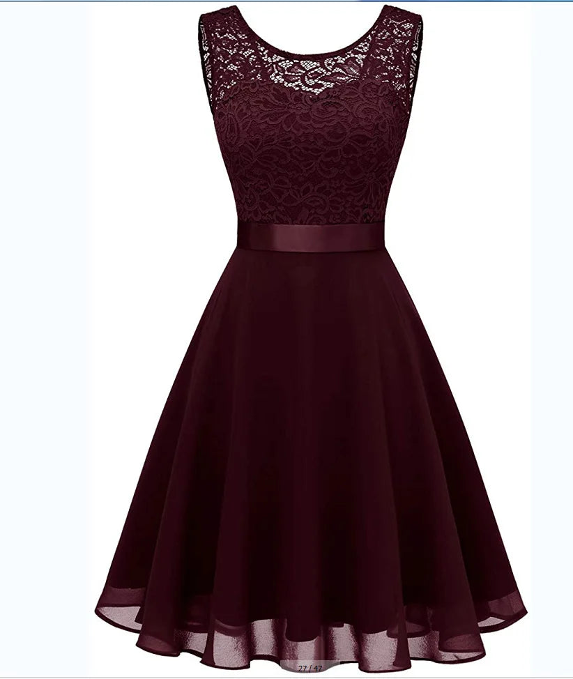 Elegant lace chiffon midi dress