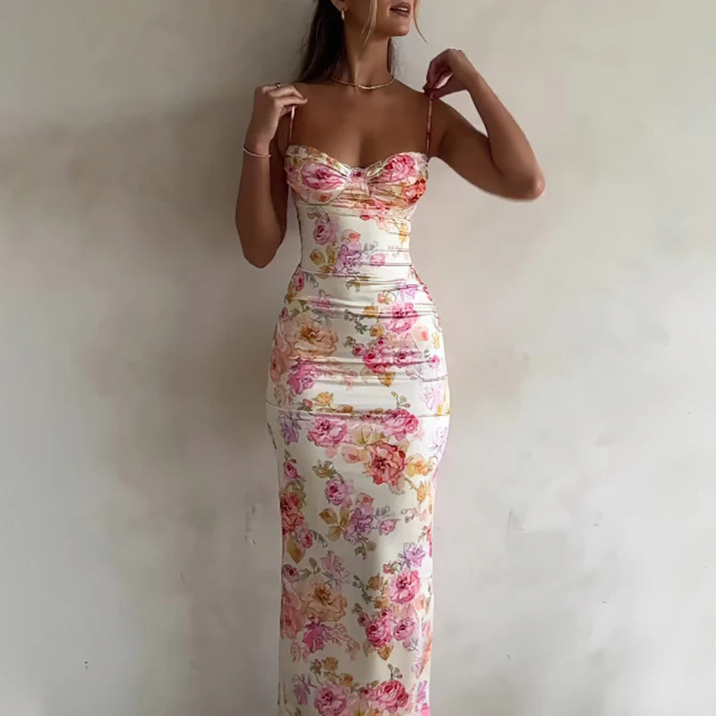 Summer Flower Print  V Neck Bodycon Dress