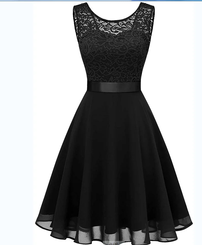 Elegant lace chiffon midi dress