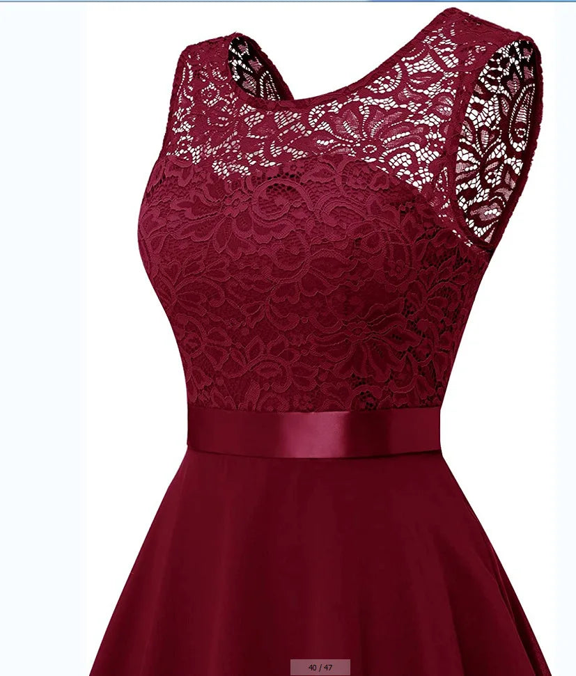 Elegant lace chiffon midi dress