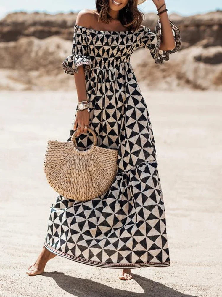 Plaid Boho Long Summer Dress