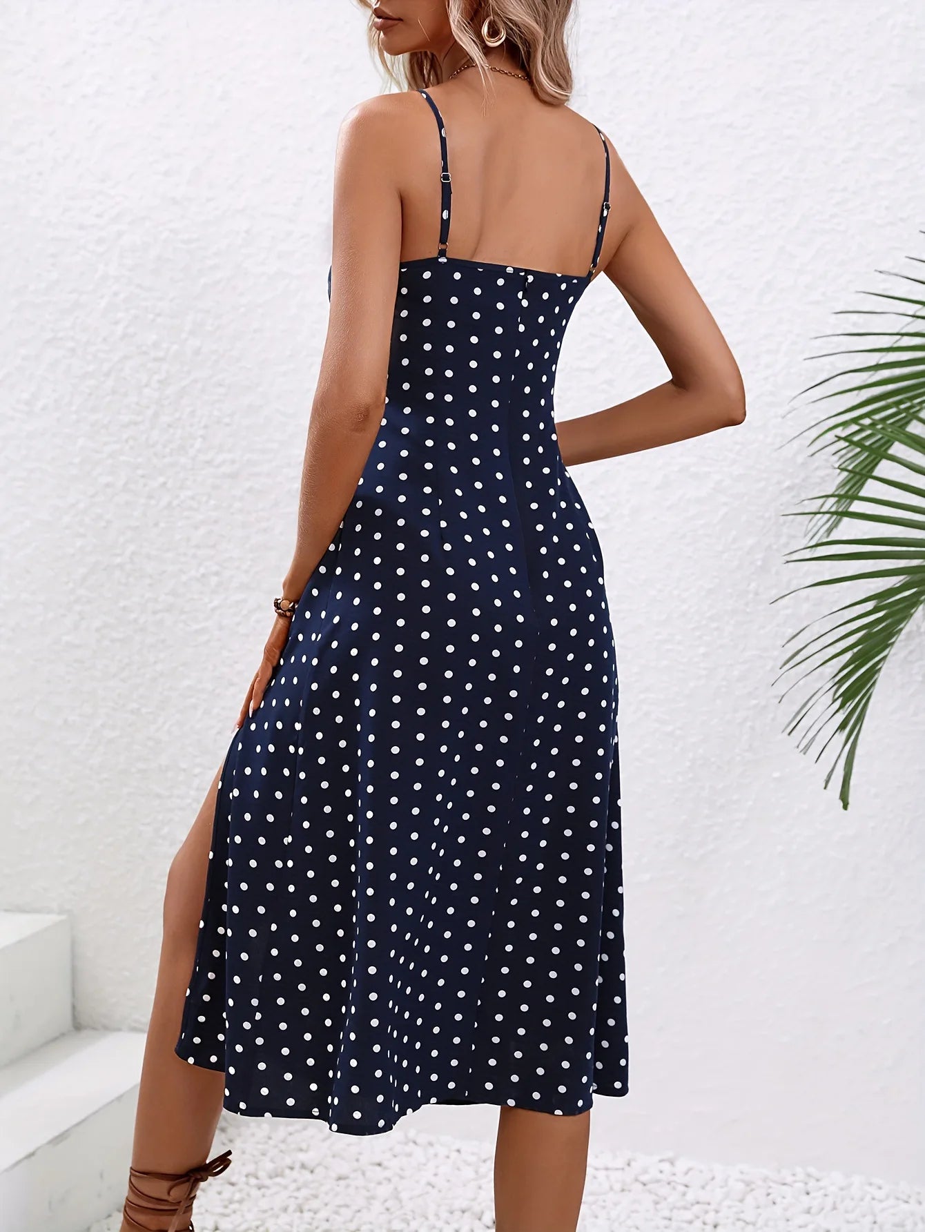 Casual Polka Dot Print Cami Midi Dress