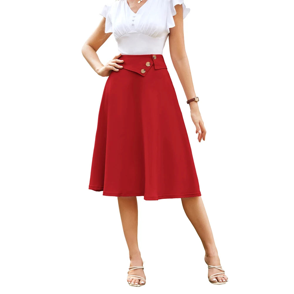 Vintage Button High Waist Swing Skirt