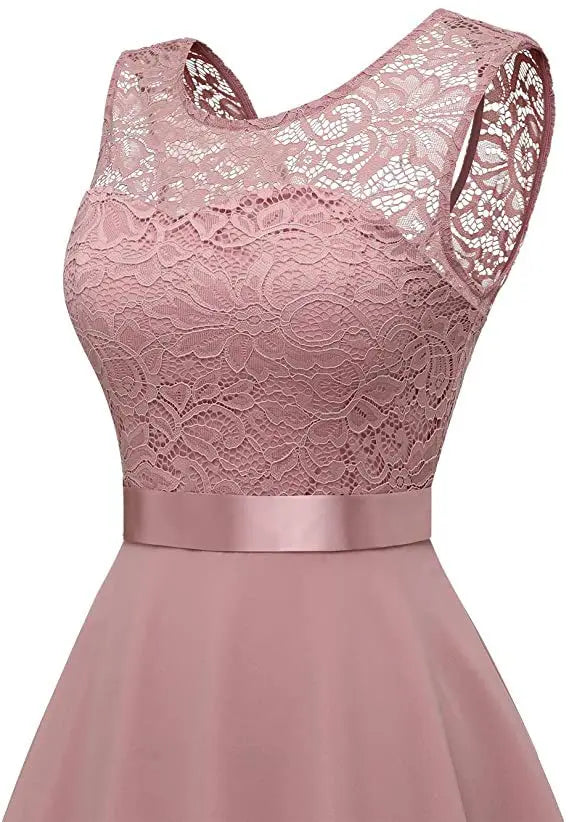 Elegant lace chiffon midi dress