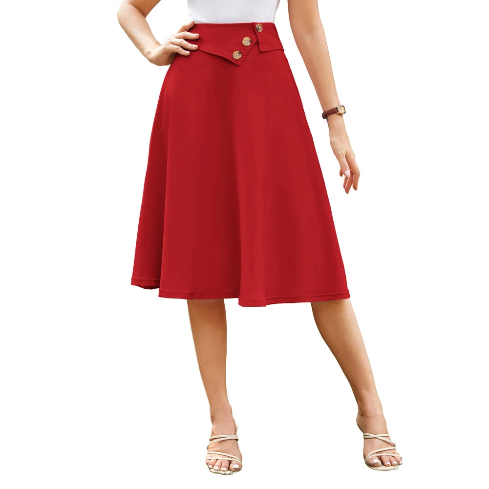 Vintage Button High Waist Swing Skirt