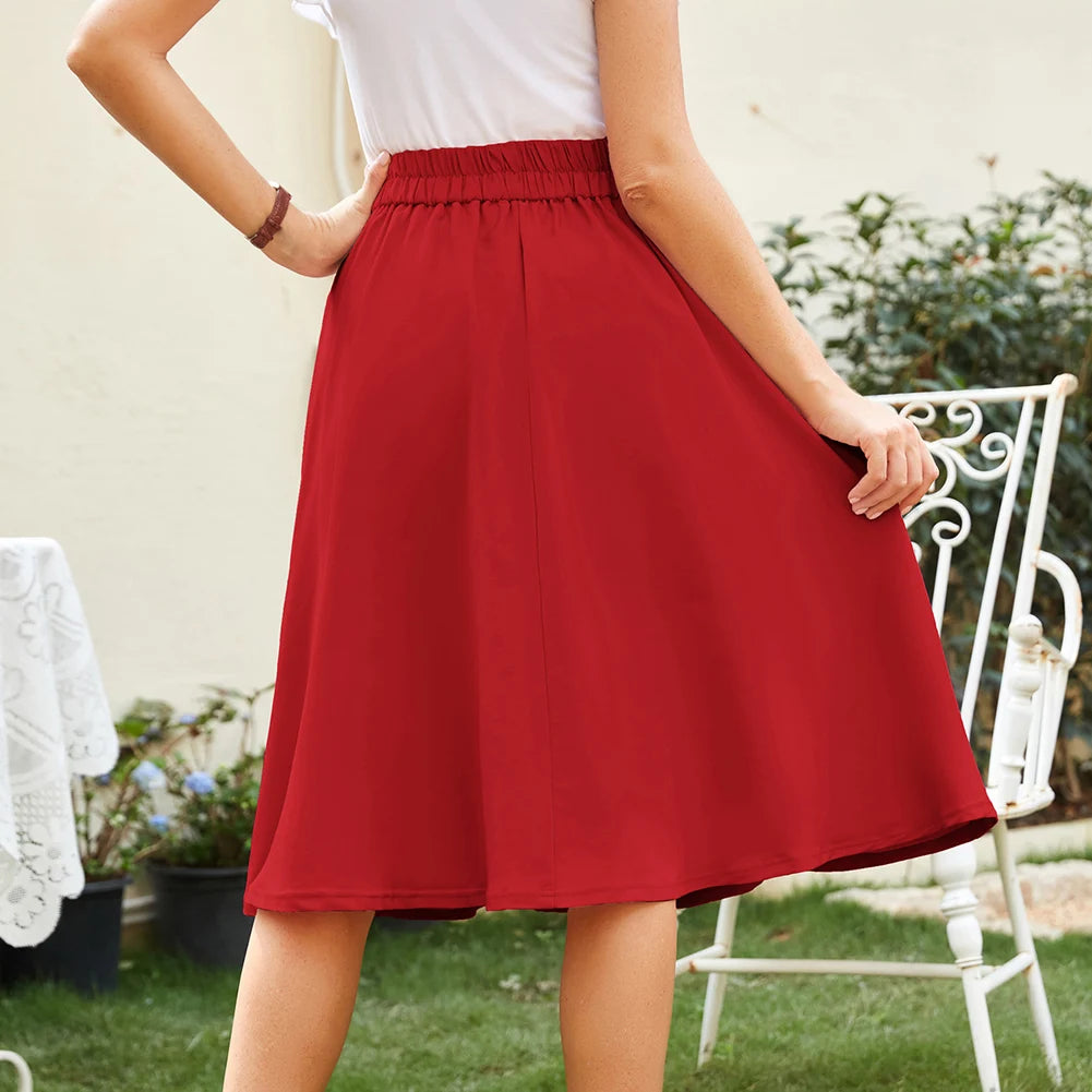 Vintage Button High Waist Swing Skirt