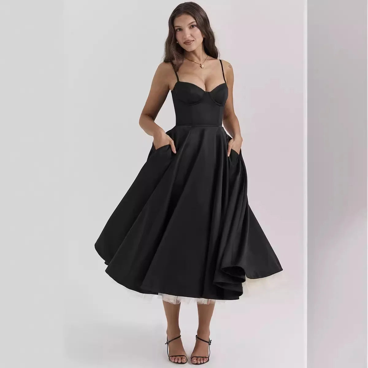 Elegant O-Neck Cami Maxi Dress