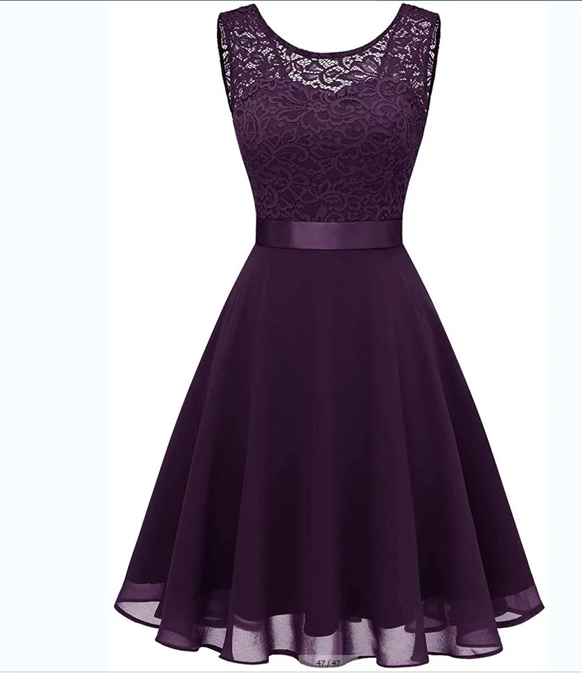 Elegant lace chiffon midi dress